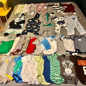 HUGE 3-6 Months Baby Boy Lot- Over 60 Items- Burts Bees, Carter's, H&M, Primary